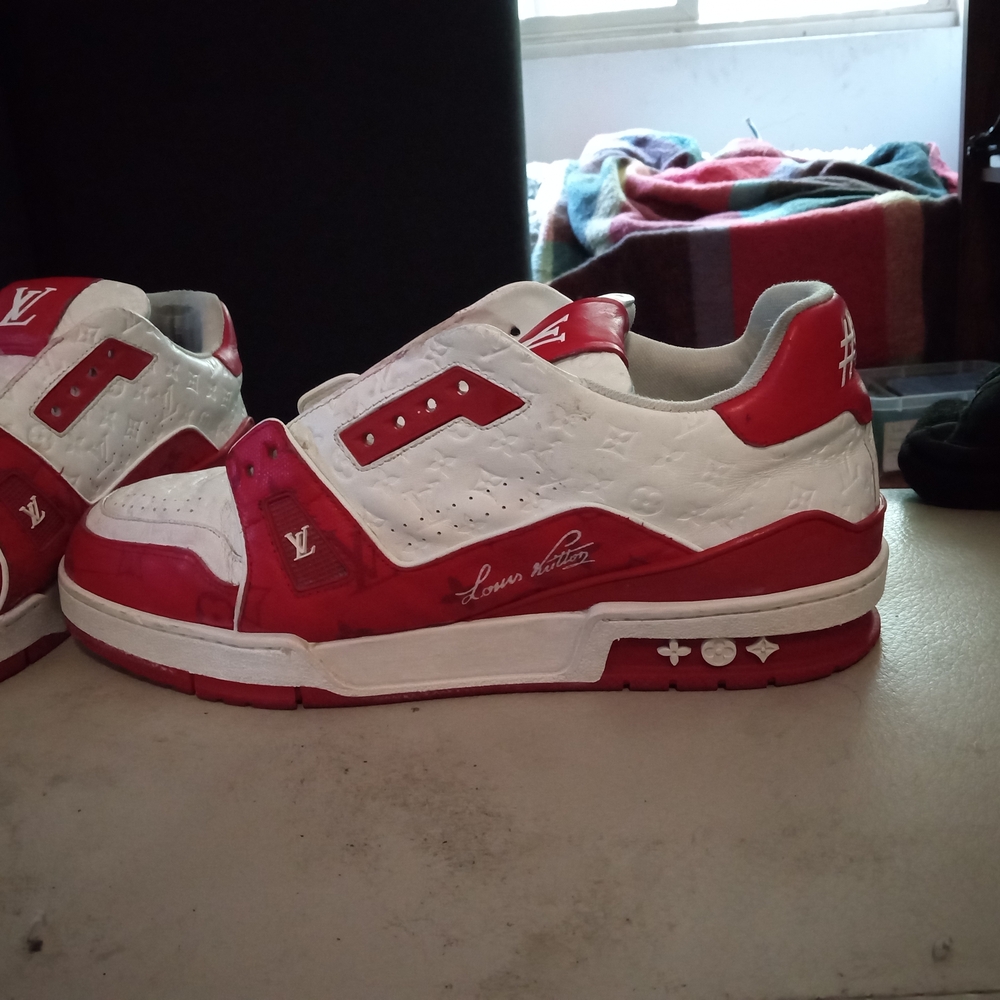 Louis Vuitton White and Red Athletic Sneakers - Picture 2 of 6